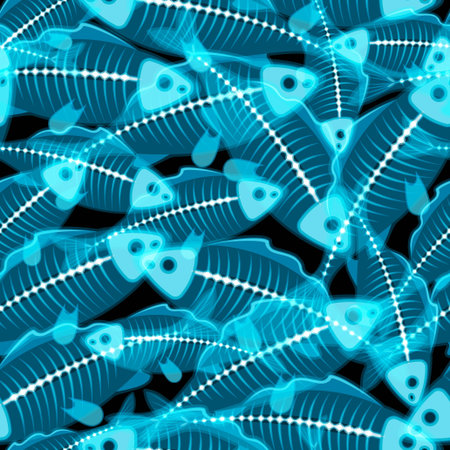 X-ray school of fish vector seamless backgroundのイラスト素材