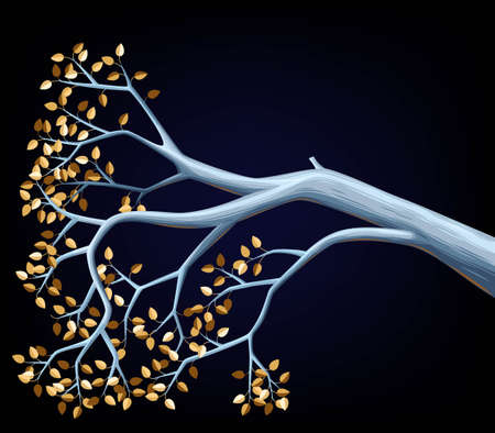Vector illustration of tree branch with golden leavesのイラスト素材