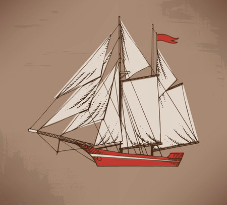 Vector illustration of hand drawn ship painted with white and redのイラスト素材