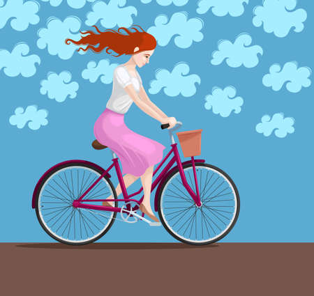 Vector illustration of beautiful girl on bikeのイラスト素材