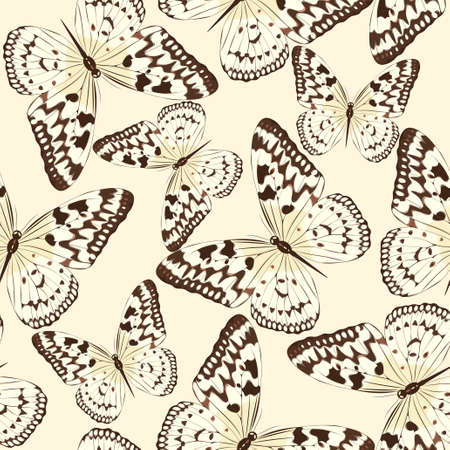 Blue tropical butterflies and butterfly silhouettes vector seamless backgroundのイラスト素材