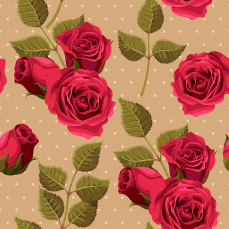Vintage roses with leaves seamless backgroundのイラスト素材