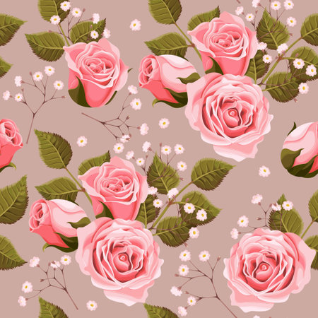 vintage wedding flowers seamless backgroundのイラスト素材