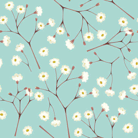 White gypsophila twigs vintage seamless background