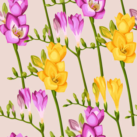 blooming freesia twigs seamless backgroundのイラスト素材