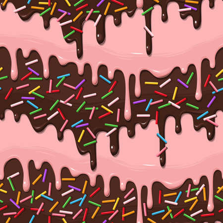 Chocolate glaze with confectionery sprinkling vector seamless backgroundのイラスト素材