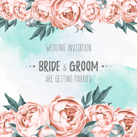 Vector wedding invitation decorated with pastel flowersのイラスト素材