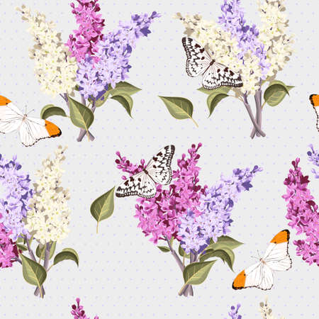 Vintage lilac and polka dot vector seamless backgroundのイラスト素材