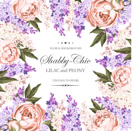 Vector vintage card with pastel lilac and peonyのイラスト素材