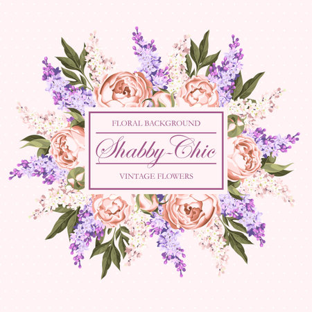 Vector vintage card with pastel lilac and peonyのイラスト素材