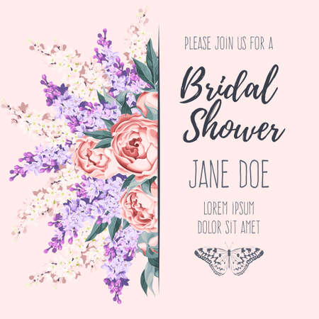 Vector bridal shower invitation decorated with flowersのイラスト素材