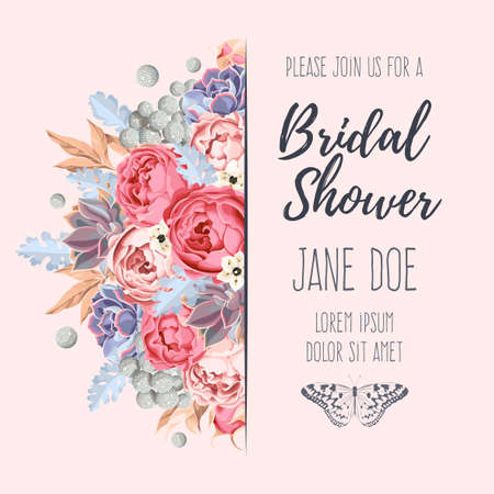 Vector bridal shower invitation decorated with flowersのイラスト素材