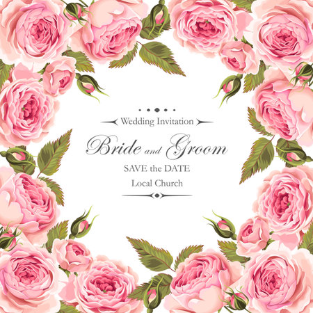 Vector vintage wedding invitation with beautiful english rosesのイラスト素材