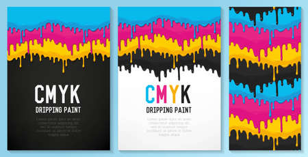 Vector card with dripping paint in two variants and dripping paint seamless patternのイラスト素材