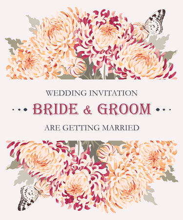 Vector wedding invitation with high detailed chrysanthemumsのイラスト素材