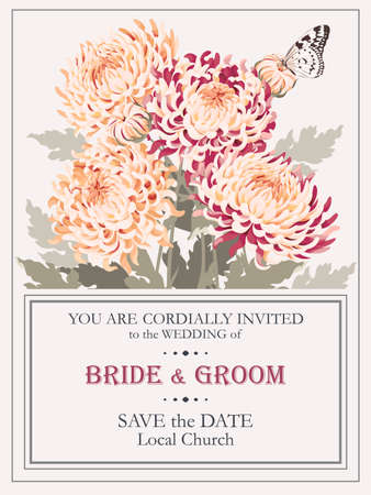Vector wedding invitation with high detailed chrysanthemumsのイラスト素材