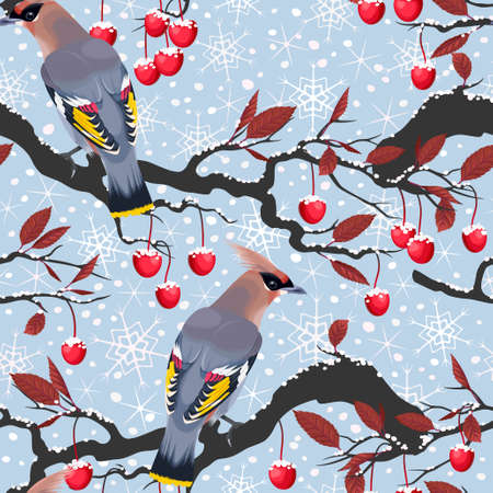 Birds and cherry tree vector seamless backgroundのイラスト素材