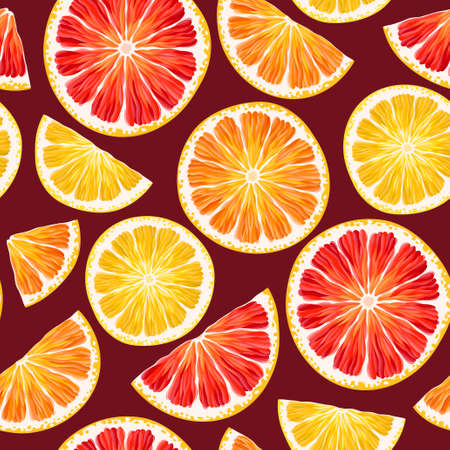 Varicolored, high detailed cirtus slices vector seamless backgroundのイラスト素材