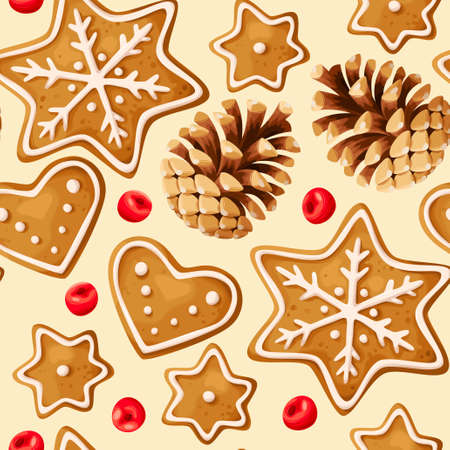 Gingerbread vector seamless pattern for christmas designのイラスト素材
