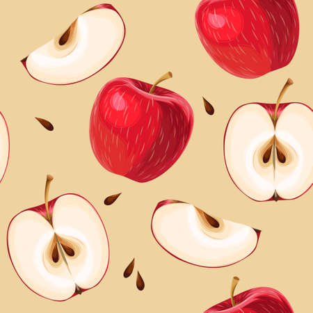 Red apples and apple slices seamlessのイラスト素材