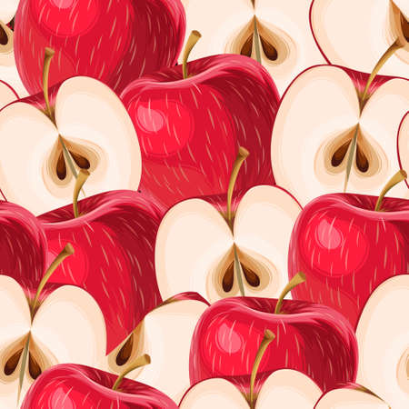 Red apples and apple slices seamlessのイラスト素材