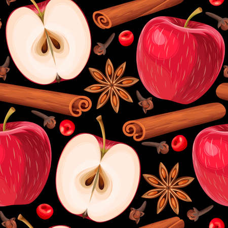 Apple and cinnamon seamlessのイラスト素材