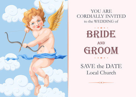 Vintage wedding invitation with cupid