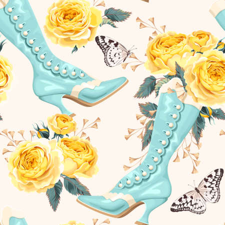 Vintage shoes seamless backgroundのイラスト素材