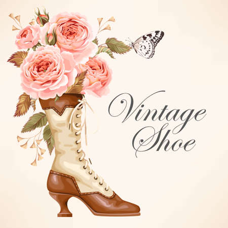 Vintage shoe with rosesのイラスト素材