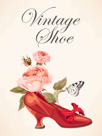 Vintage shoe with rosesのイラスト素材