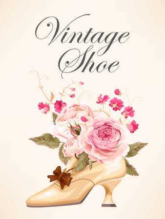 Vintage shoe with rosesのイラスト素材