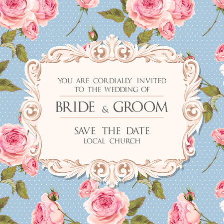 Wedding invitation with rosesのイラスト素材