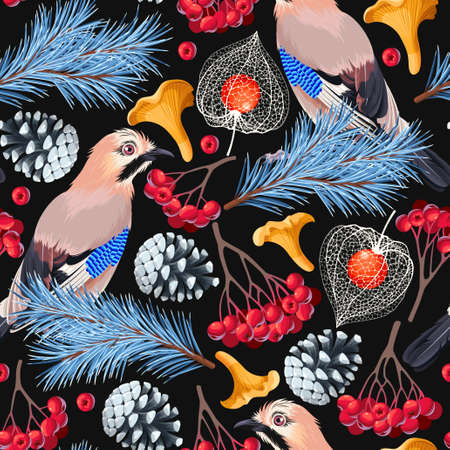 Forest birds seamlessのイラスト素材