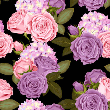 Beautiful roses and hydrangea seamlessのイラスト素材