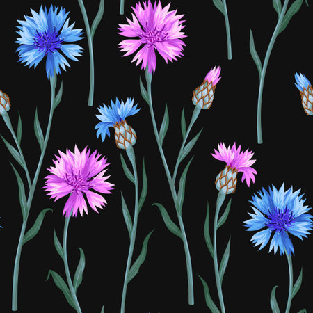 Seamless pattern with colorful cornflowersのイラスト素材