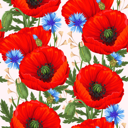 Red poppies seamlessのイラスト素材
