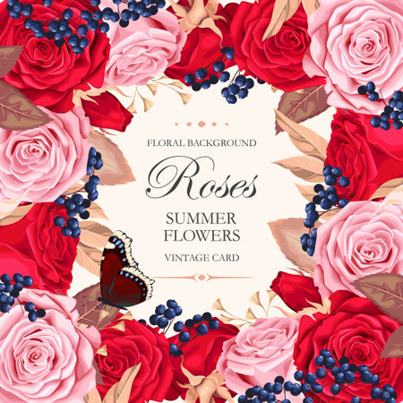 Vintage card with rosesのイラスト素材
