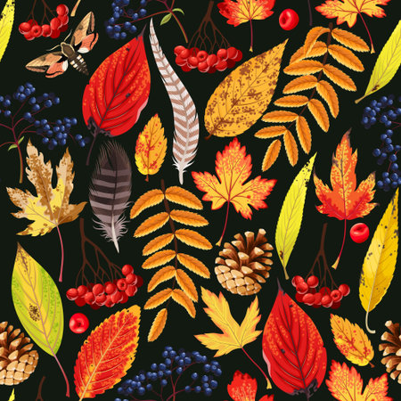 Pattern with autumn leaves and berries.のイラスト素材