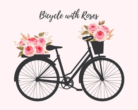 Bicycle with rosesのイラスト素材