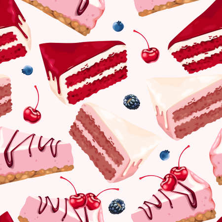 Vector seamless background with cakesのイラスト素材