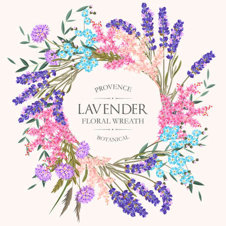 Card with lavender wreathのイラスト素材