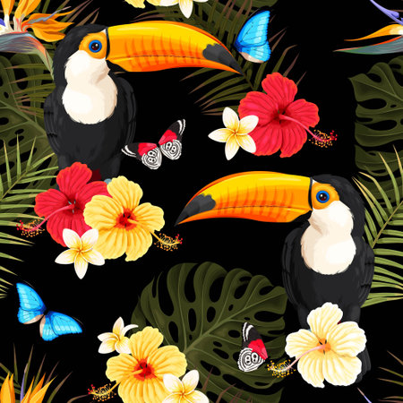 Toucans and flowersのイラスト素材
