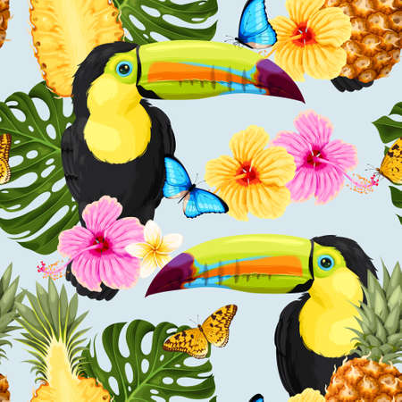 Toucans and flowersのイラスト素材