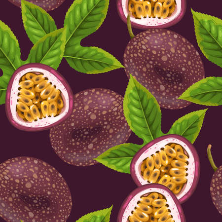 Passionfruits and leaves seamlessのイラスト素材