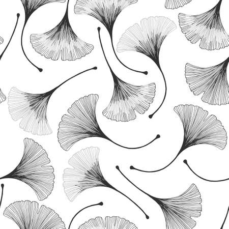Seamless floral pattern with ginkgo biloba leaves. Vector elegant backgroundのイラスト素材