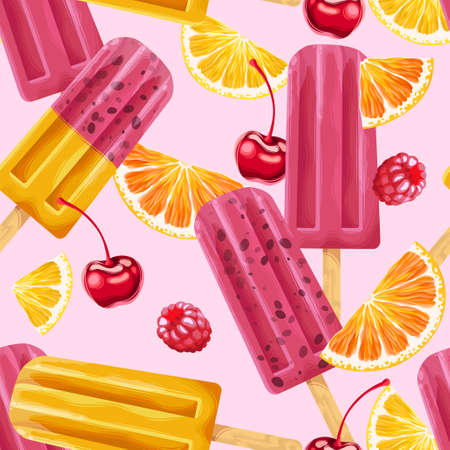 Ice cream, fruits and berries seamless patternのイラスト素材