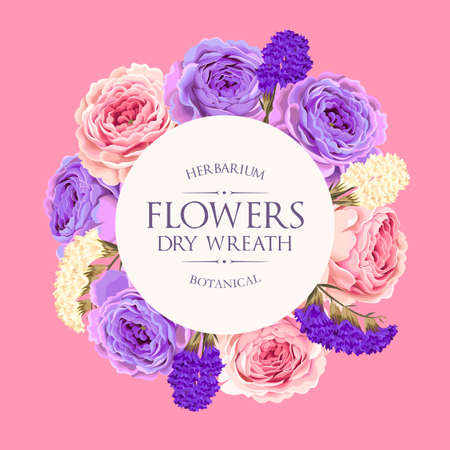 Vintage vector card with roses and dry flowersのイラスト素材