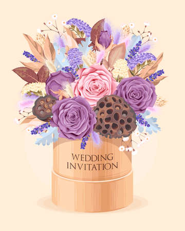 Vintage wedding invitation with high detailed dry flowersのイラスト素材