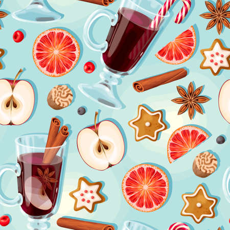 Seamless pattern with glass of mulled wineのイラスト素材