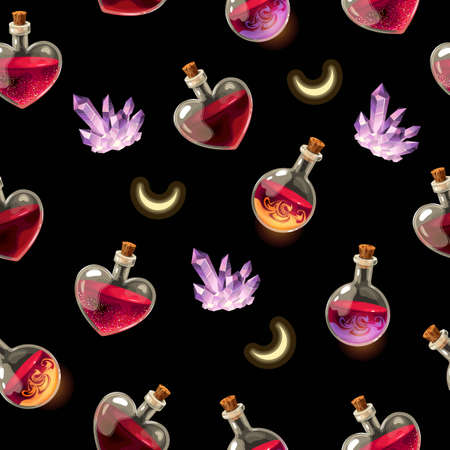 Seamless pattern with bottles of love potionのイラスト素材